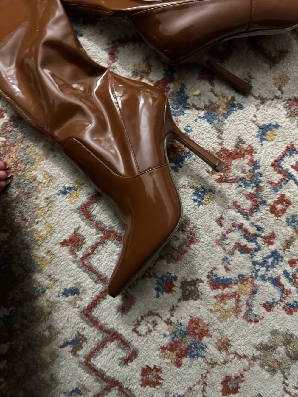 Brown Patent Over-the-Knee Stiletto Boots - Women's